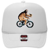 Sloth Riding A Bicycle Eating Pizza  Fatbike High Crown Mesh Back Trucker Hat