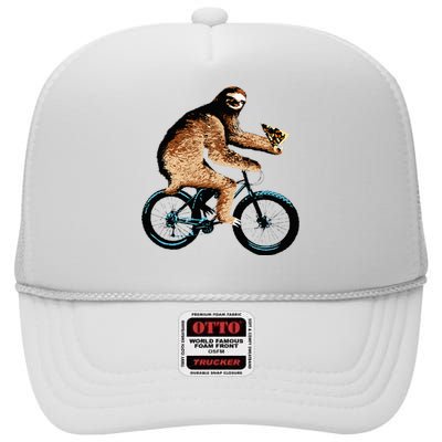 Sloth Riding A Bicycle Eating Pizza  Fatbike High Crown Mesh Back Trucker Hat