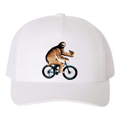 Sloth Riding A Bicycle Eating Pizza  Fatbike Yupoong Adult 5-Panel Trucker Hat