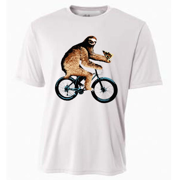 Sloth Riding A Bicycle Eating Pizza  Fatbike Cooling Performance Crew T-Shirt