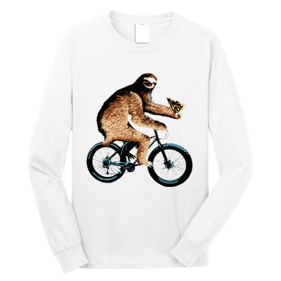 Sloth Riding A Bicycle Eating Pizza  Fatbike Long Sleeve Shirt