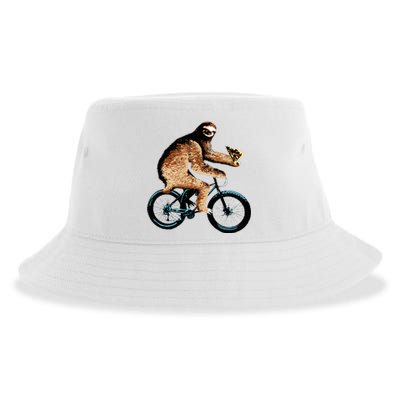 Sloth Riding A Bicycle Eating Pizza  Fatbike Sustainable Bucket Hat