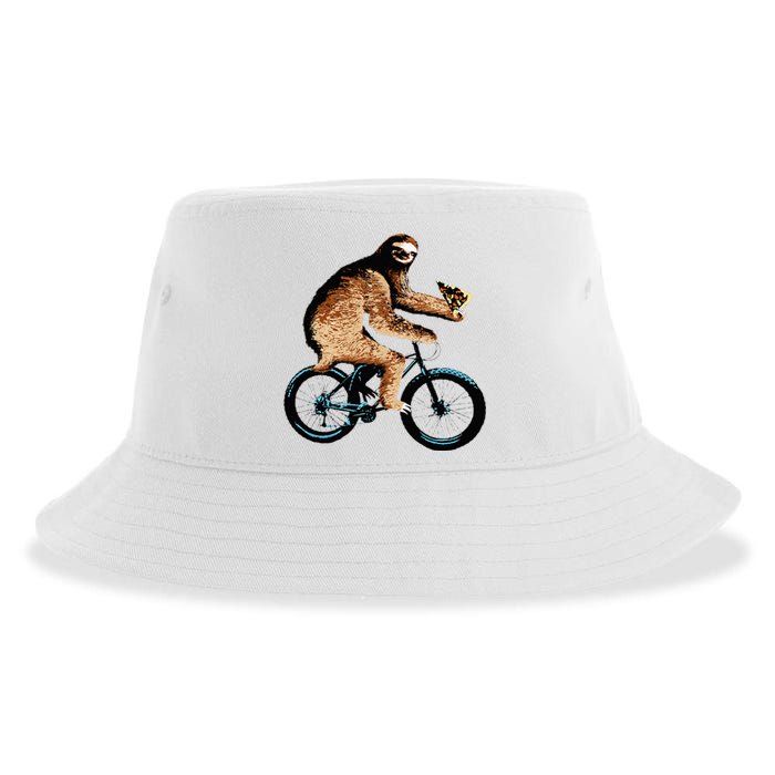 Sloth Riding A Bicycle Eating Pizza  Fatbike Sustainable Bucket Hat