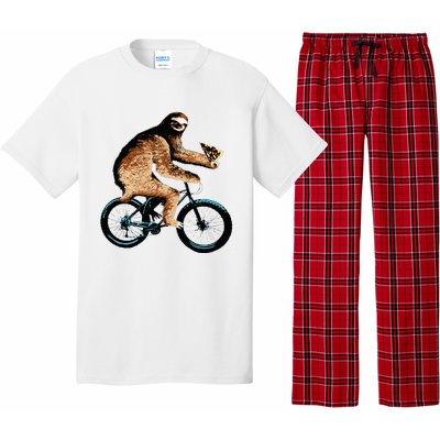 Sloth Riding A Bicycle Eating Pizza  Fatbike Pajama Set