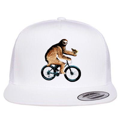 Sloth Riding A Bicycle Eating Pizza  Fatbike Flat Bill Trucker Hat