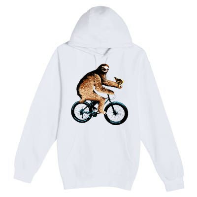 Sloth Riding A Bicycle Eating Pizza  Fatbike Premium Pullover Hoodie