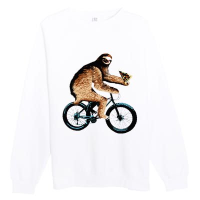 Sloth Riding A Bicycle Eating Pizza  Fatbike Premium Crewneck Sweatshirt