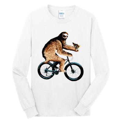 Sloth Riding A Bicycle Eating Pizza  Fatbike Tall Long Sleeve T-Shirt