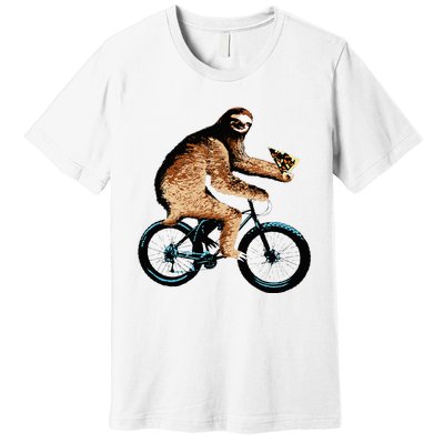 Sloth Riding A Bicycle Eating Pizza  Fatbike Premium T-Shirt