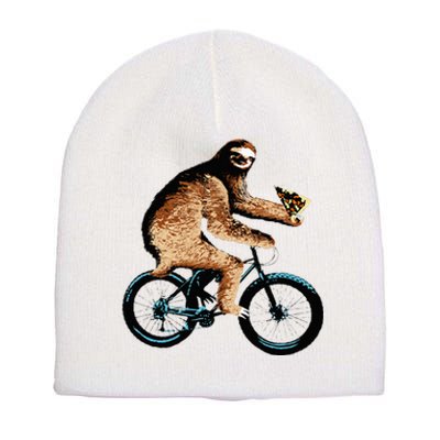 Sloth Riding A Bicycle Eating Pizza  Fatbike Short Acrylic Beanie