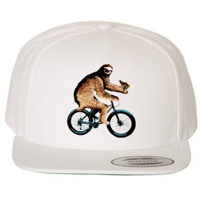 Sloth Riding A Bicycle Eating Pizza  Fatbike Wool Snapback Cap