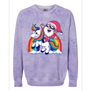 Santa Riding A Unicorn Funny Rainbow Christmas Gift Colorblast Crewneck Sweatshirt