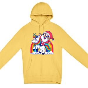 Santa Riding A Unicorn Funny Rainbow Christmas Gift Premium Pullover Hoodie