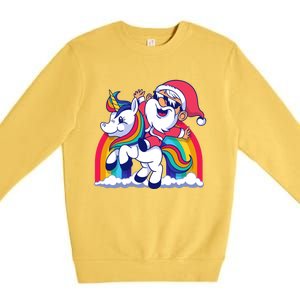 Santa Riding A Unicorn Funny Rainbow Christmas Gift Premium Crewneck Sweatshirt