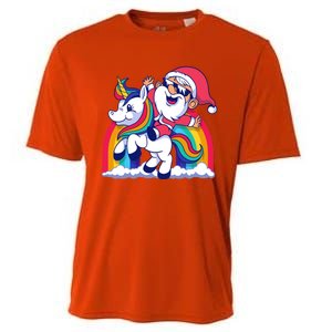 Santa Riding A Unicorn Funny Rainbow Christmas Gift Cooling Performance Crew T-Shirt