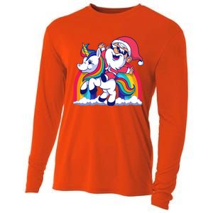 Santa Riding A Unicorn Funny Rainbow Christmas Gift Cooling Performance Long Sleeve Crew