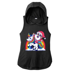 Santa Riding A Unicorn Funny Rainbow Christmas Gift Ladies PosiCharge Tri-Blend Wicking Draft Hoodie Tank