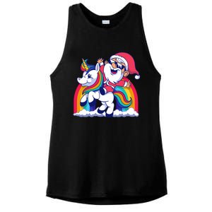 Santa Riding A Unicorn Funny Rainbow Christmas Gift Ladies PosiCharge Tri-Blend Wicking Tank