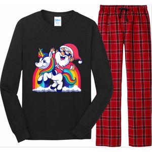 Santa Riding A Unicorn Funny Rainbow Christmas Gift Long Sleeve Pajama Set