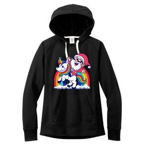 Santa Riding A Unicorn Funny Rainbow Christmas Gift Women's Fleece Hoodie