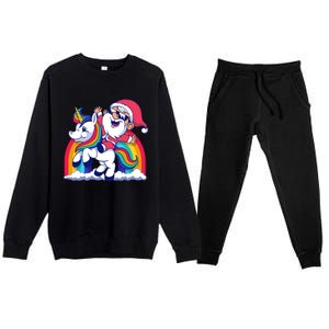 Santa Riding A Unicorn Funny Rainbow Christmas Gift Premium Crewneck Sweatsuit Set