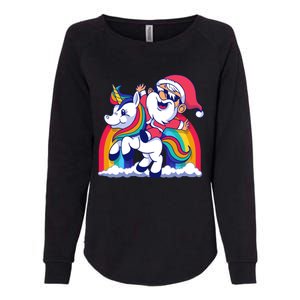 Santa Riding A Unicorn Funny Rainbow Christmas Gift Womens California Wash Sweatshirt