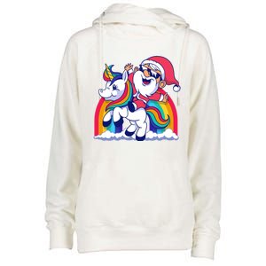 Santa Riding A Unicorn Funny Rainbow Christmas Gift Womens Funnel Neck Pullover Hood