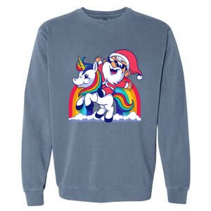 Santa Riding A Unicorn Funny Rainbow Christmas Gift Garment-Dyed Sweatshirt