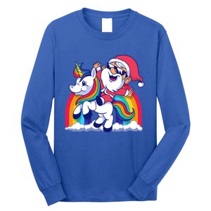 Santa Riding A Unicorn Funny Rainbow Christmas Gift Long Sleeve Shirt