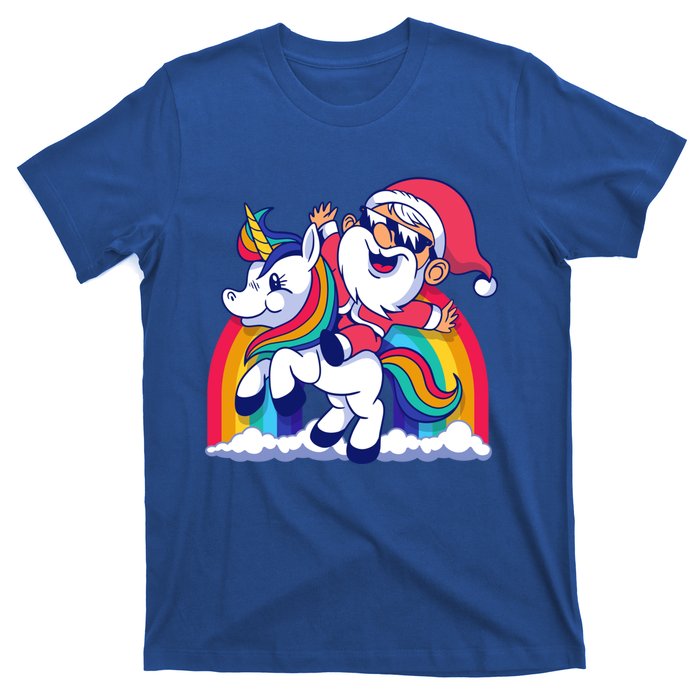 Santa Riding A Unicorn Funny Rainbow Christmas Gift T-Shirt