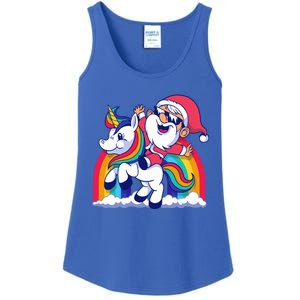 Santa Riding A Unicorn Funny Rainbow Christmas Gift Ladies Essential Tank