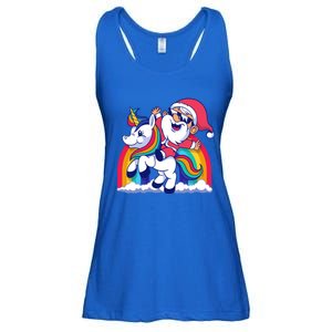 Santa Riding A Unicorn Funny Rainbow Christmas Gift Ladies Essential Flowy Tank