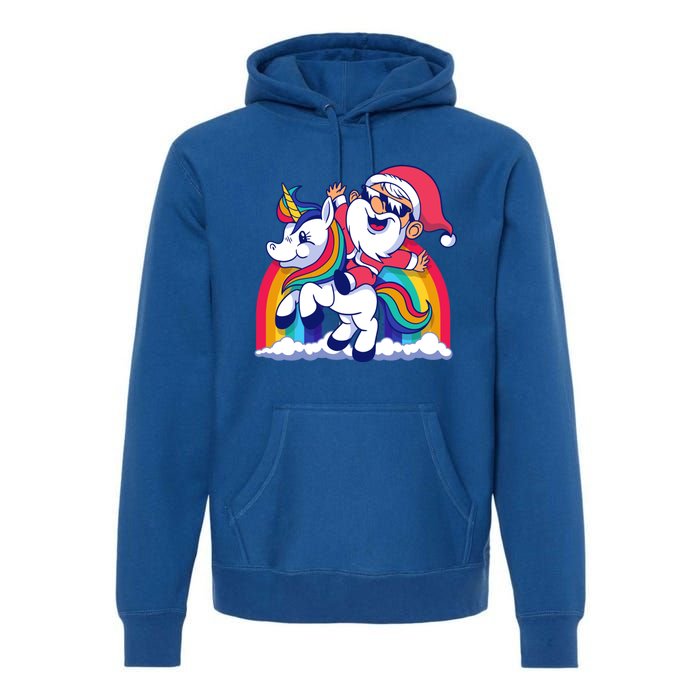 Santa Riding A Unicorn Funny Rainbow Christmas Gift Premium Hoodie