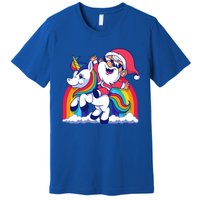 Santa Riding A Unicorn Funny Rainbow Christmas Gift Premium T-Shirt