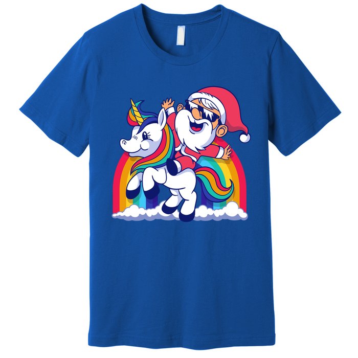 Santa Riding A Unicorn Funny Rainbow Christmas Gift Premium T-Shirt