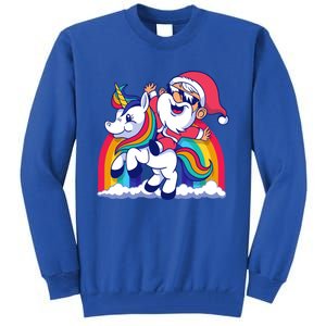 Santa Riding A Unicorn Funny Rainbow Christmas Gift Tall Sweatshirt