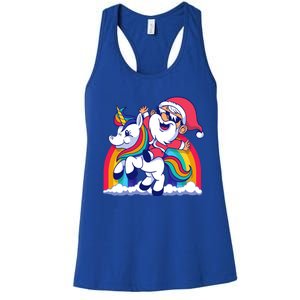 Santa Riding A Unicorn Funny Rainbow Christmas Gift Women's Racerback Tank