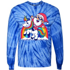 Santa Riding A Unicorn Funny Rainbow Christmas Gift Tie-Dye Long Sleeve Shirt