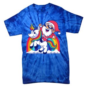 Santa Riding A Unicorn Funny Rainbow Christmas Gift Tie-Dye T-Shirt