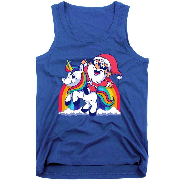 Santa Riding A Unicorn Funny Rainbow Christmas Gift Tank Top