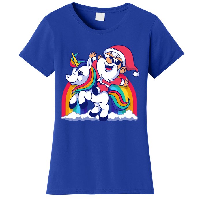 Santa Riding A Unicorn Funny Rainbow Christmas Gift Women's T-Shirt