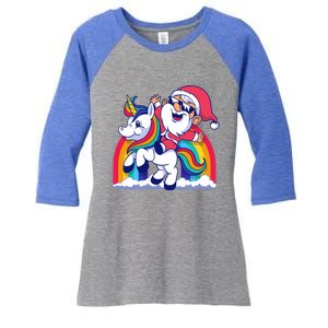 Santa Riding A Unicorn Funny Rainbow Christmas Gift Women's Tri-Blend 3/4-Sleeve Raglan Shirt