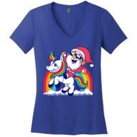 Santa Riding A Unicorn Funny Rainbow Christmas Gift Women's V-Neck T-Shirt