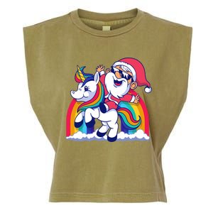 Santa Riding A Unicorn Funny Rainbow Christmas Gift Garment-Dyed Women's Muscle Tee