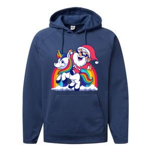 Santa Riding A Unicorn Funny Rainbow Christmas Gift Performance Fleece Hoodie