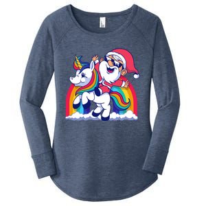 Santa Riding A Unicorn Funny Rainbow Christmas Gift Women's Perfect Tri Tunic Long Sleeve Shirt