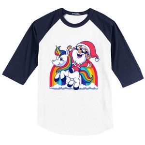 Santa Riding A Unicorn Funny Rainbow Christmas Gift Baseball Sleeve Shirt