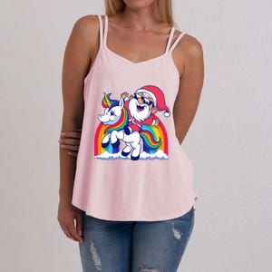 Santa Riding A Unicorn Funny Rainbow Christmas Gift Women's Strappy Tank