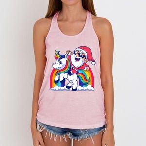 Santa Riding A Unicorn Funny Rainbow Christmas Gift Women's Knotted Racerback Tank