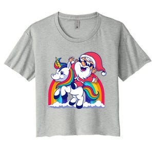 Santa Riding A Unicorn Funny Rainbow Christmas Gift Women's Crop Top Tee